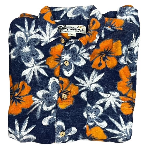 O’Neill Hawaiian Shirt Vintage 90s Tropical Bold Floral Surfer Men Medium Cotton - Picture 3 of 7